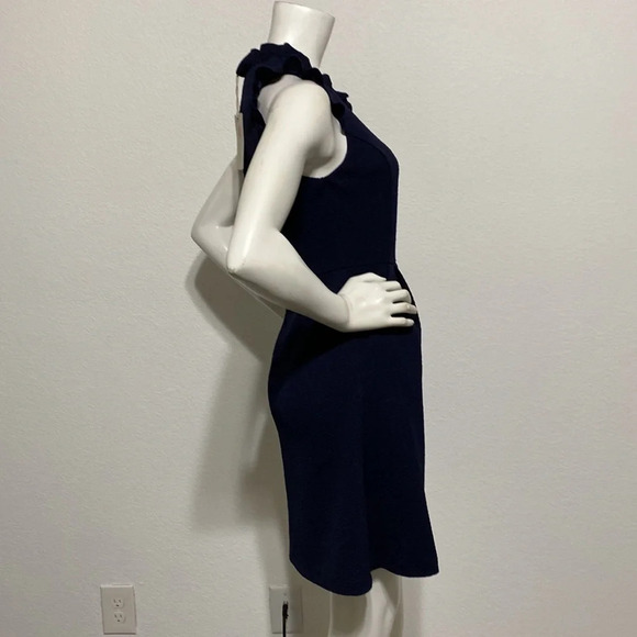 THML NWT Navy Blue Ruffled Shoulder Scoop Neck Mini Dress Size Medium - Picture 5 of 6